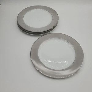 4 Vintage Sango Platina Gray and White Dinner Plates with Platinum Trim - Picture 1 of 6
