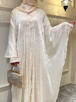Vestido elegante Eid feminino muçulmano Abaya pérola céu estrelado roupão vestido Kaftan - Imagem 1 de 4