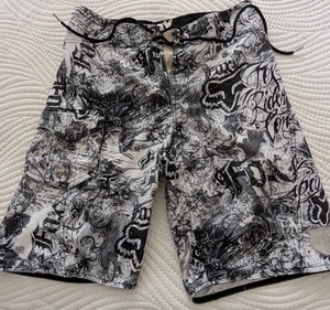 Fox Racing Boardshorts Größe 32 Herren schwarz weiß Hakenverschluss Kordelzug Y2K - Bild 1 von 12