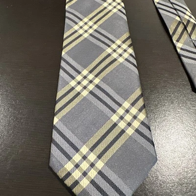 Geoffrey Beene Gray Plaid Men’s Silk Necktie Tie  - Image 1 of 4