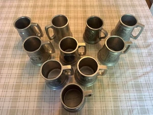 Vintage set of 10 Pewter Beer Stein Mugs - Picture 1 of 20