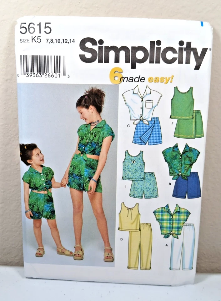 Simplicity Easy Pattern 5615 Girls Tops Pants Shorts - 6 Styles - Size 7 To 14 - Image 1 of 3