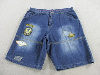 Pantalones Cortos Brooklyn Xpress Para Hombres 40 Azul Denim Jean Retazos Sueltos Y2K Hip Hop BKLYN Foto 1 de 4