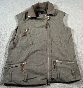 Chaleco AllSaints Mujer 10 Gris Marrón Cinturón Lazo Asimétrico Cremallera Motociclista - Imagen 1 de 11