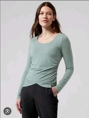 NEW Athleta S Small Passenger Wrap Top Minimalistic Grey Green $59 - Image 1 of 4