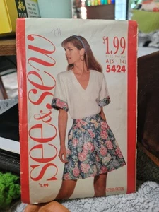 BUTTERICK 5424 MISSES SEE & SEW EASY SHORTS TOP  PATTERN-UNCUT-SIZES 6-14 New - Picture 1 of 2