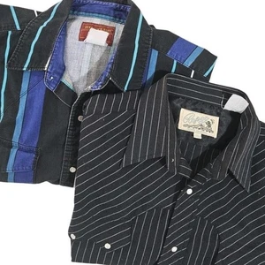 Vintage Western Stripe Shirt Lot Men's XL – Rustler & Roebucks Cowboy Pearl Snap - Picture 1 of 13