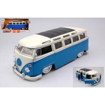VW BUS T1 MINIBUS CUSTOM 1962 BLUE/WHITE 1:24 Jada Toys Tuning Modellino Nuovo - Immagine 1 di 4