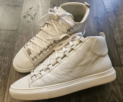 Balenciaga Arena Men 9 42 White Leather High Top Sneakers Shoes Lace (Fit US 10) - Image 1 of 4