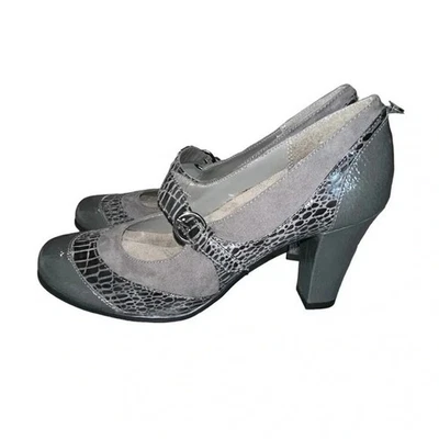 Aerosoles Mujer 7 Gris Dos Tonos Piel Serpiente Tacón Mary Janes Zapatos Oficina Chic Foto 1 de 4