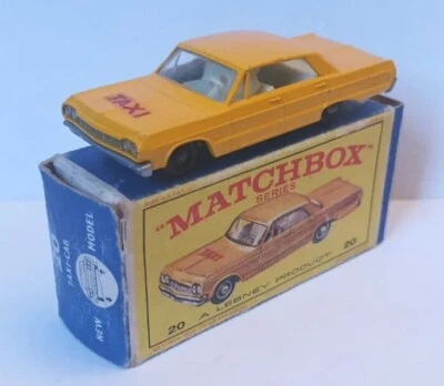 Matchbox RW #20c 1:72 Chevrolet Impala "Taxi" gelb mit Original Box Typ-E Lesney - Bild 1 von 4