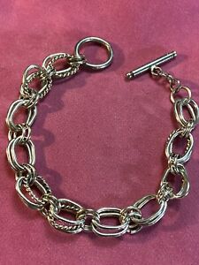 7” Multi Oval Link Fancy Chain Toggle Bracelet 925 Sterling Silver 9mm Wide