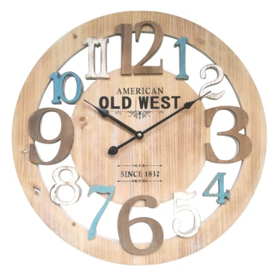 Mobili Rebecca Orologio a Parete Legno Azzurro Bianco Rustico Rotondo 50x50x4,5 - Immagine 1 di 4