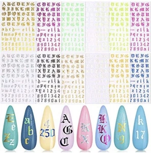 Adesivo Nail Art Lettera Olografica, KISSBUTY 12 Colori Numeri Vecchio Inglese Sottile - Foto 1 di 8