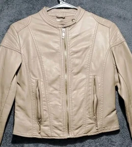 Forever 21 Jacket Womens Small Faux Leather Moto Light Brown Zip Pockets Beige - Picture 1 of 13