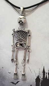 Collana I Am Scheletro Argento Metallo Strass Trasparenti Gotico Halloween 19" NUOVA - Foto 1 di 5