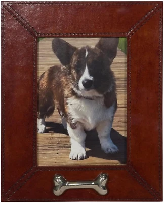 Marco de fotos de cuero para mascotas Huntley con acento de hueso plateado Foto 1 de 4