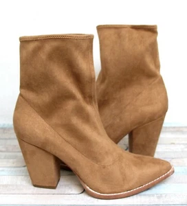 PELLE MODA TAN BROWN HIGH HEEL POINT TOE PULL-ON ANKLE BOOTS SHOES 9.5 - Picture 1 of 8