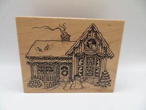 PSX Rubber Stamp K-2139 Christmas House Snowman Trees Lights crafts lot#21