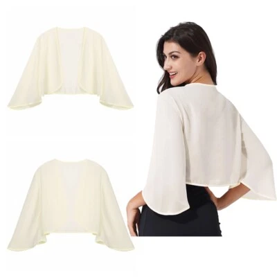Mujeres Chifón Sólido Bolero Encogerse de hombros Chaquetas Frente Abierto Mangas 3/4 Cárdigan Recortado Foto 1 de 2