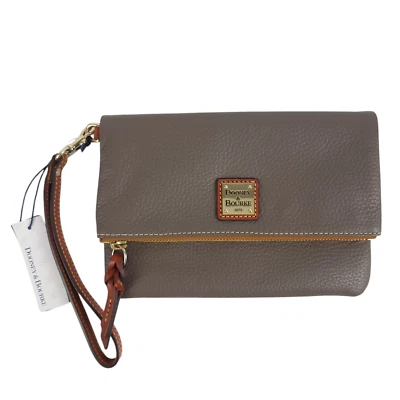 NWT DOONEY & BOURKE Fold Over Zip Wristlet Clutch Taupe Brown Pebbled Leather - Image 1 of 4
