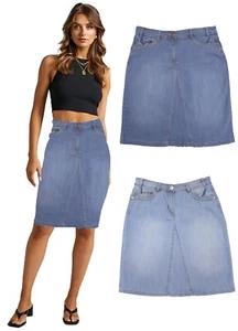 Light Dark Blue Wash Stretch Denim Skirts Ex High Street Womens - Picture 1 of 9