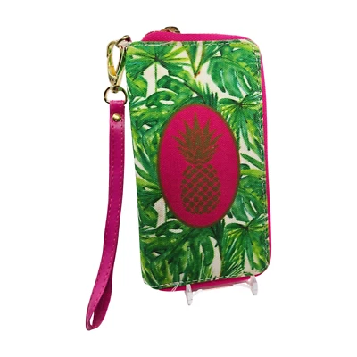 Hot Pink & Green WRISTLET Pineapple (NEW/NWT) BOHO Festival ZIP AROUND Canvas - Image 1 of 4
