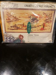 Vintage 1974 Paragon Crewel Embroidery Kit Ebbtide Picture 18" X 40 " Open - Picture 1 of 5