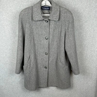 VTG Herman Kay Wool Pea Coat Womans 12 Gray 4 Button Pockets USA Quiet Luxury - Image 1 of 4