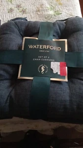 Waterford ~ Set of 2 Dark Blue  Linen Weave Chair Cushions with Ties ~ NWT - Picture 1 of 6