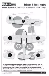 Calcomanías Aviaeology 1/24 HAWKER TYPHOON Mk.Ib (PRIMERAS) MARCAS NACIONALES 1942-1945 - Imagen 1 de 3