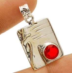 Two Tone 2CT Natural Fire Garnet 925 Sterling Silver Pendant Jewelry @11-6 - Picture 1 of 1
