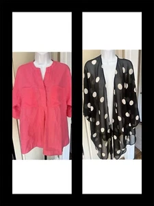 Lot of 2 Shirts Ladies Anne Klein Pink Black Size Small polka dots open front - Picture 1 of 6