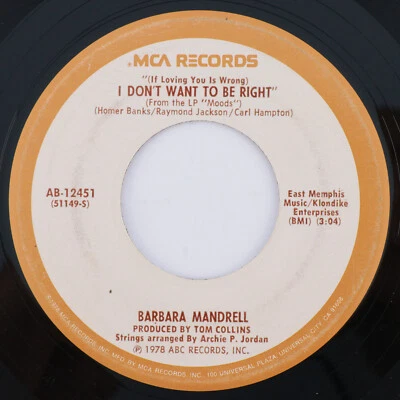 Barbara Mandrell - I Don't Want To Be Right - 1978 45 rpm 7" Record AB-12451 - Image 1 of 4