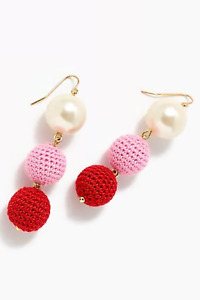 J CREW CERISE CROCHET BEAD AND PEARL DROP EARRINGS NEW WITH TAGS