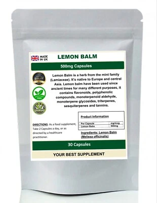 YOUR BEST SUPPLEMENT Lemon Balm Capsules, Pure no additives , High Strength (Melissa officinalis)