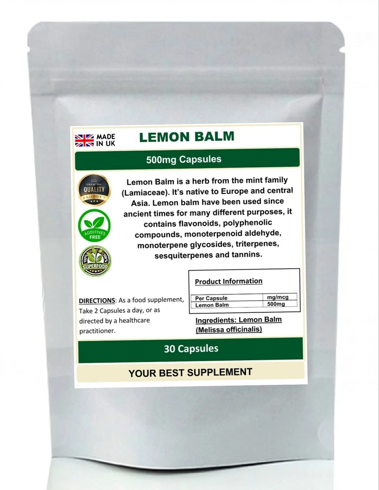 YOUR BEST SUPPLEMENT Lemon Balm Capsules, Pure no additives , High Strength (Melissa officinalis)