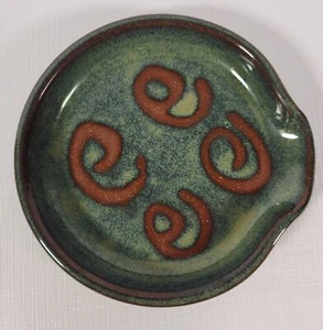 Pottery Spoon Rest Trinket Dish Plate Signed Gibb Green Blue Glazed 5.5"W A50 - Picture 1 of 3