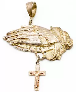 Large Mens 925 Sterling Silver Praying Hands Statement Pendant - Picture 1 of 3