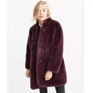 Abercrombie And Fitch Burgundy Faux Fur Teddy Coat Jacket Size XL - Picture 1 of 9