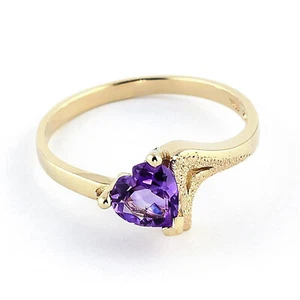 Bague pierre précieuse en amithyste naturelle forme de cœur véritable or massif 14 carats toutes tailles - Photo 1/13