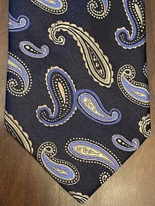 Umo Lorenzo Italy Black Blue Gold 100% Silk Men’s Neck Tie Made In China Long - Picture 1 of 9