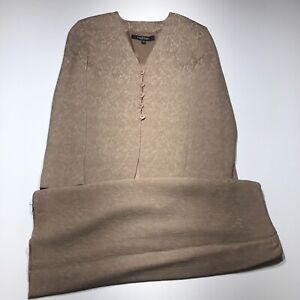Emanuel Ungaro Suit Set Womens Sz 8/10 Tan Floral Blazer Jacket Skirt Wool Blend