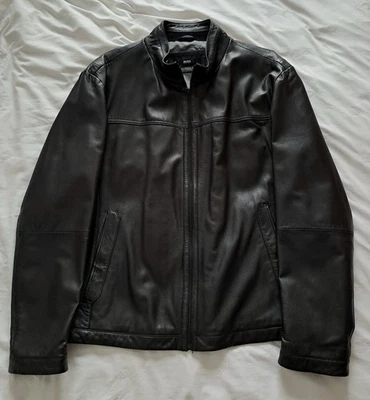 VINTAGE HUGO BOSS BLACK LEATHER JACKET FINEST LAMB NAPPA - SIZE UK 56 / US 46R - Image 1 of 4