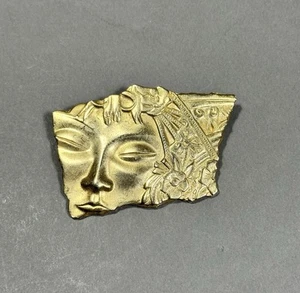 Vintage JJ Jonette GoldTone Art Deco Style Pin Brooch Asian Face Floral - Picture 1 of 1