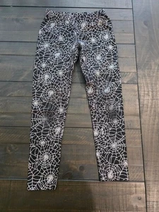 Girls Halloween Glitter Spiderweb Leggings M (7/8) - Picture 1 of 7