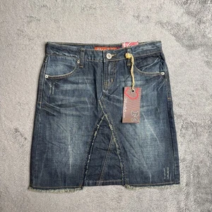 Vintage Mudd Y2K Jeansrock Neu mit Etikett dunkle Waschung Denim roher Saum Größe 3 Midi 29" Taille - Bild 1 von 6