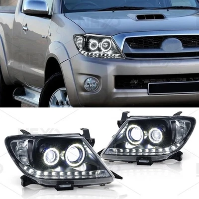 Angel Eyes Headlights LED Fits Toyota Hilux N70 2005-04/2011 Black DRL Projector - image 1 of 4