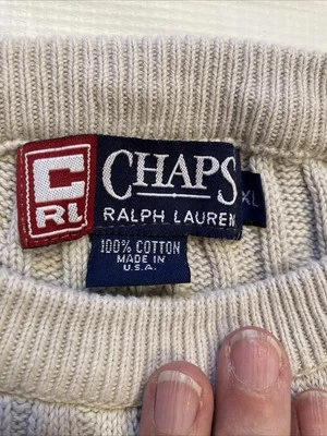 Suéter Vintage CHAPS Ralph Lauren Para Hombre XL Caqui Claro Tejido con Cable Hecho en EE. UU. Foto 1 de 4