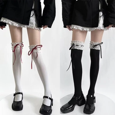 Japanese Lolita Girls Over Knee High Socks Bow Sweet School Students Cute Socks - Image 1 of 4